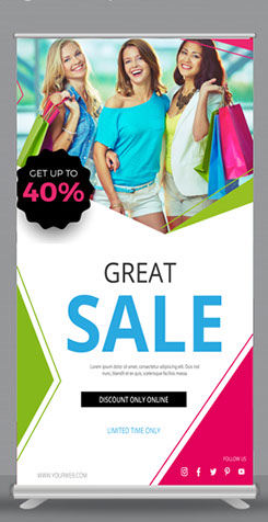 Cheapest Retractable Banners for retail business in Vancouver - 24 Hour Print Factory Vancouver 24 hour pullup banners - for retail / Sale applications