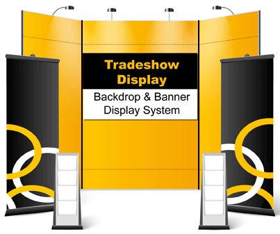 Cheapest BackDrop Banner Display System / Retractable Banner in Vancouver - 24 Hour Print Factory 24 Hour BackDrop Banner Display System designed for Vancouver Convention Tradeshow / Conference / Exhibition